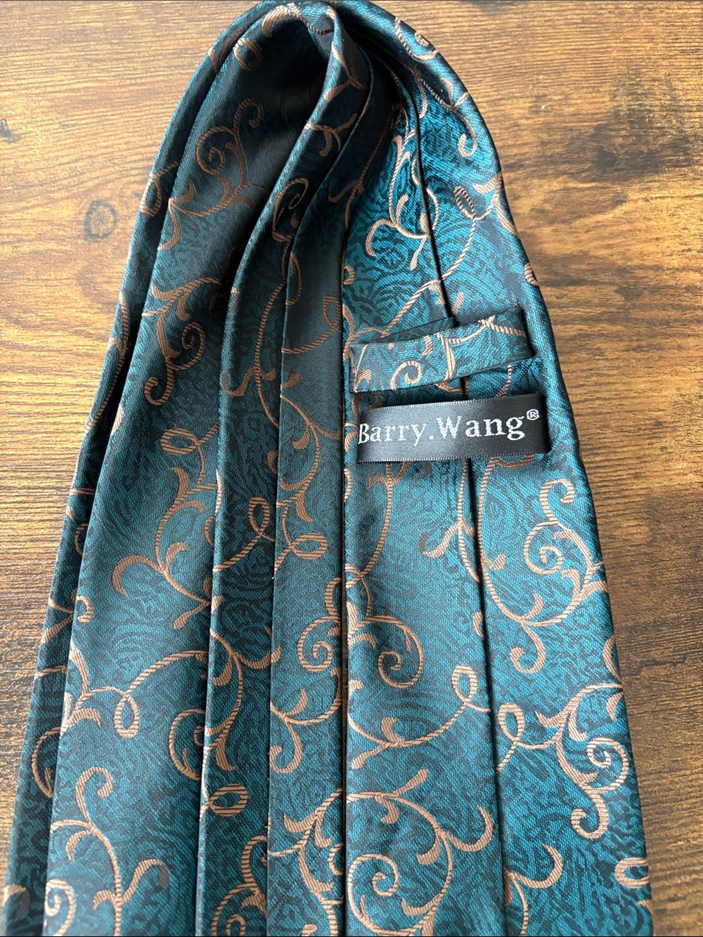 Teal Scroll-Pattern Men's Tie - Elegant Formal Accessory - Picture 2 of 2